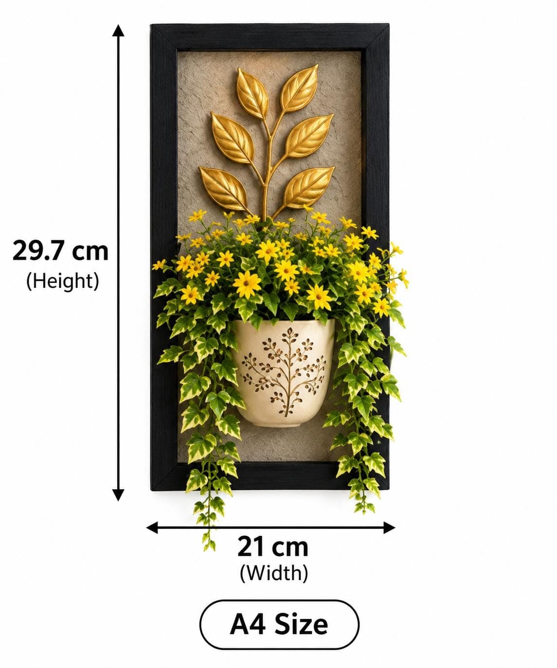 3D Aesthetic Plant Frame - Golden Leaf & Floral Pot view 3