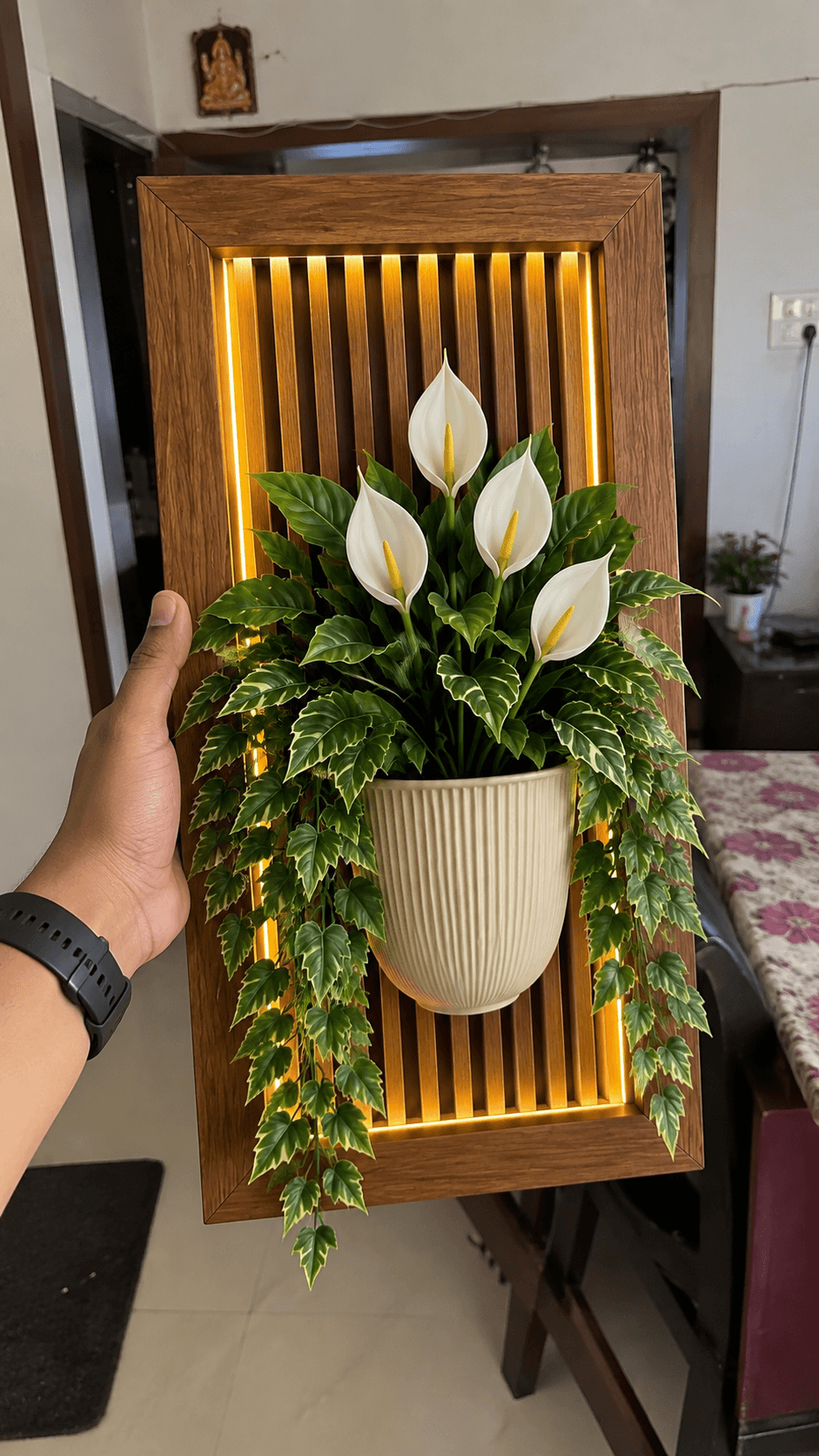 3D Aesthetic Plant Frame - Sunset Jali & Lotus / Terracotta - View 2