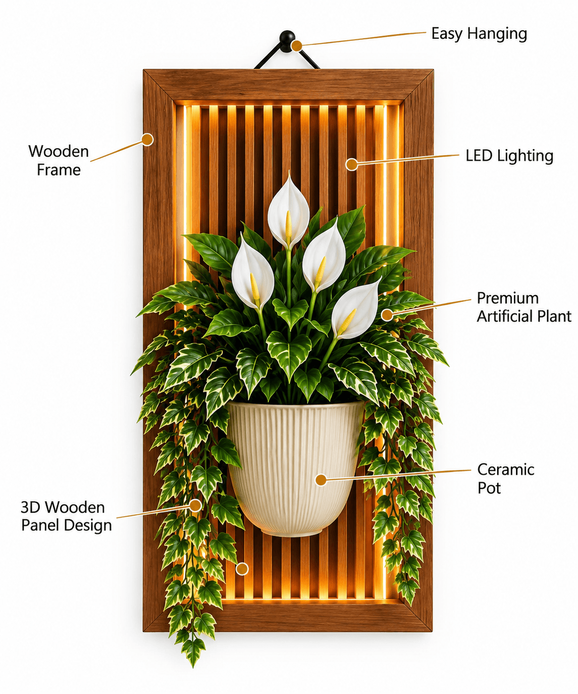3D Aesthetic Plant Frame - Sunset Jali & Lotus / Terracotta view 4