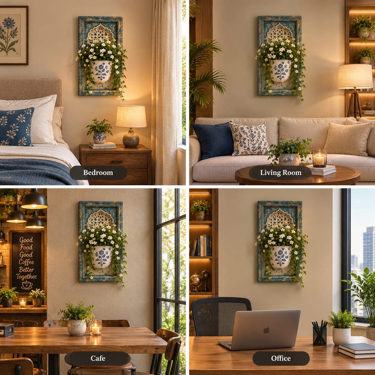3D Aesthetic Plant Frame - Teal Jali & Daisy / Distressed - View 1